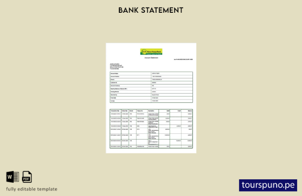 listo para imprimir plantilla de Word   extracto de cuenta bancaria de India Kar